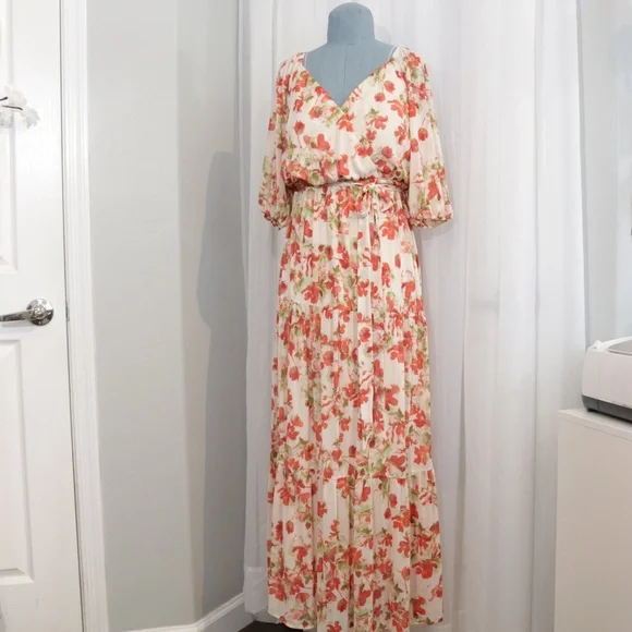 Luxology Dresses | Luxology Red Floral Tiered Maxi Dress Nwt - Size S | Color: Red | Size: S | Joyskaw's Closet